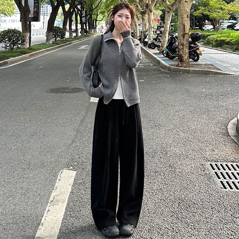Wide-leg Pants Women's Autumn and Winter New High-waisted Loose Straight-leg Small Casual European Cotton Velvet Pants