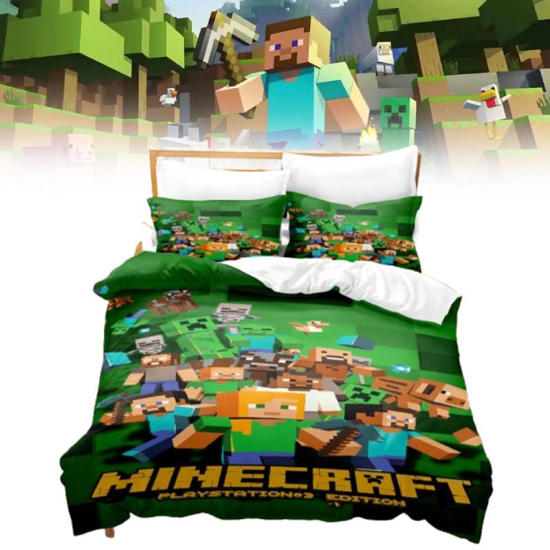 Duvet Minecraft 3d Cover Bedding Set Pillowcase Cartoon Print Single Double