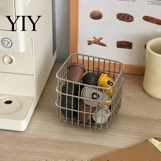 Hollow Grid Organizer Stainless Steel Storage Basket, Desktop And Wall Mount Placement Wire Bin Organizer, Breathable Metal for Kitchen Pantry