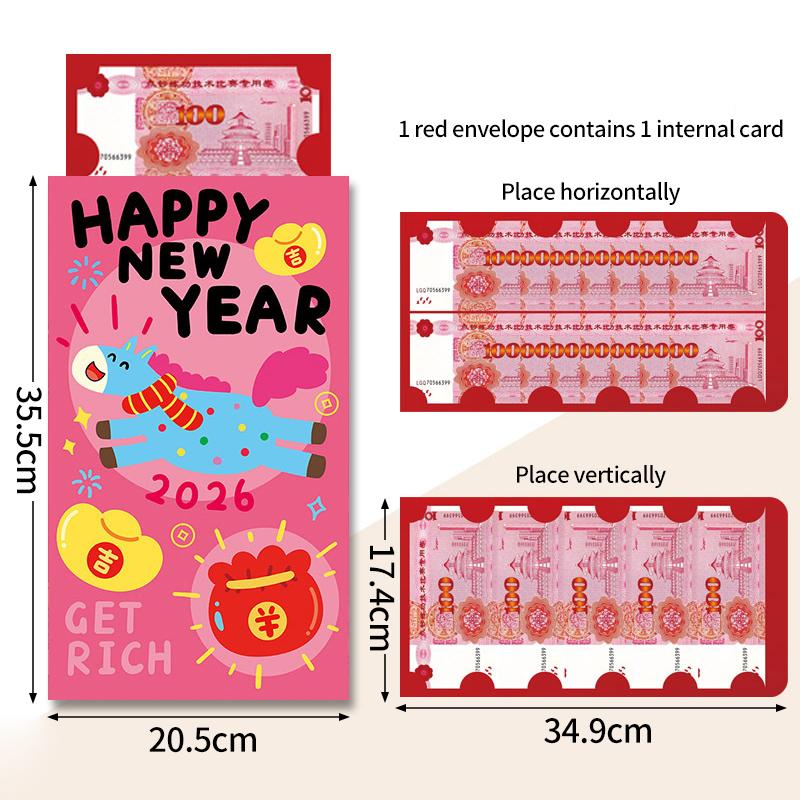 Big 2026 Red Envelopes Paper Lucky Money Gifts Chinese New Year 2026 Horse Year Red Pockets Money Pouch Hongbao Gifts