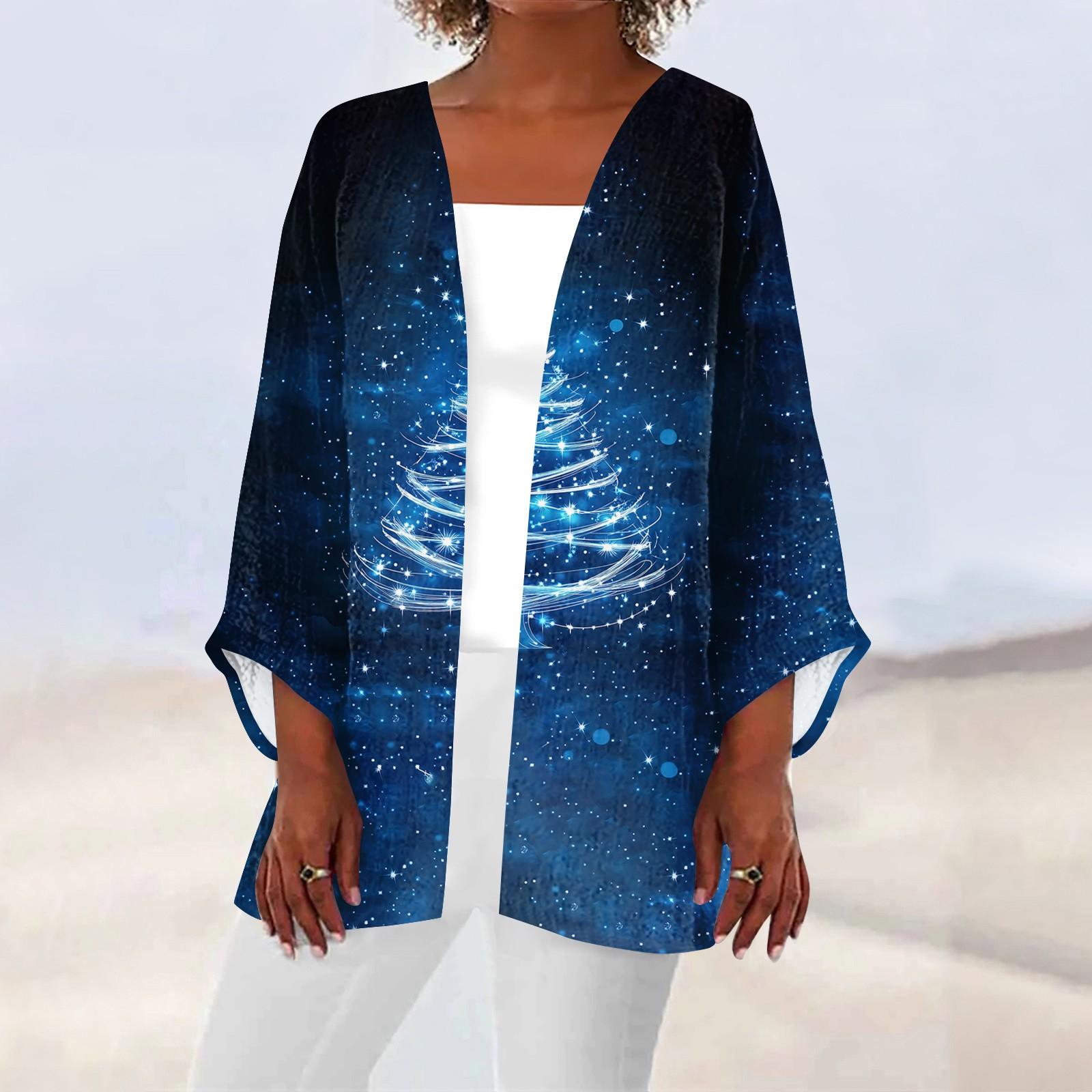 

Жіночий повсякденний модний легкий жакет середньої довжини з принтом XXXXL синій