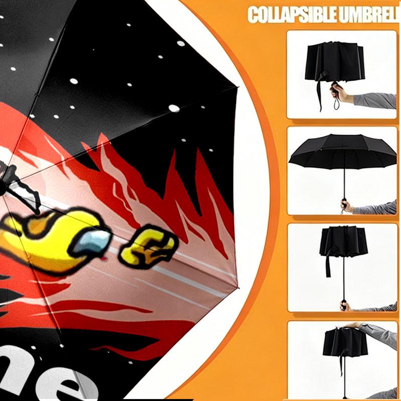 Custom Name Personalized Among Us Print Umbrella, Auto Open Close, 8‑Rib Sturdy Frame, Commute Camping Hiking Use, Birthday Gift