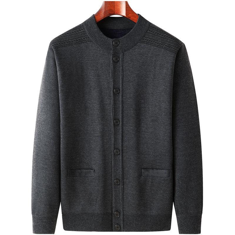 Men's Autumn-Winter Knit Cardigan: Thickened Velvet Sweater for Middle-aged and Elderly Dads and Grandpas.