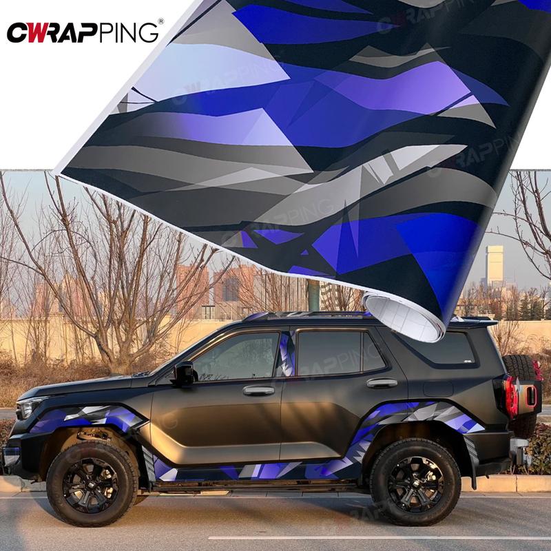 Waterproof Automotive Vinyl Car Wrap Motorcycle Sticker Car Film Covering Graffiti Black Off-road Vehicle Geometry Blue Adhesive