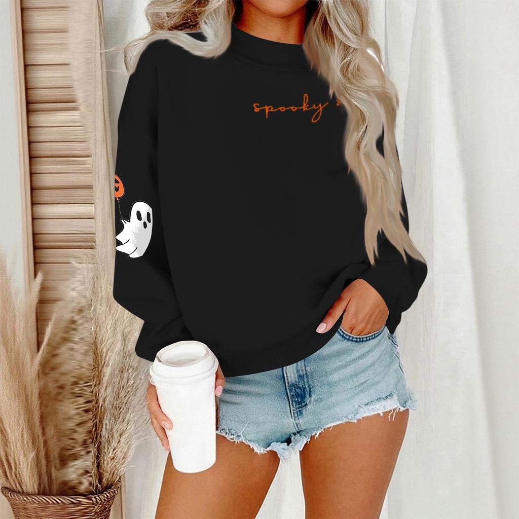 Damen Casual Mode Rundhals Langarm Halloween Bedrucktes Sweatshirt