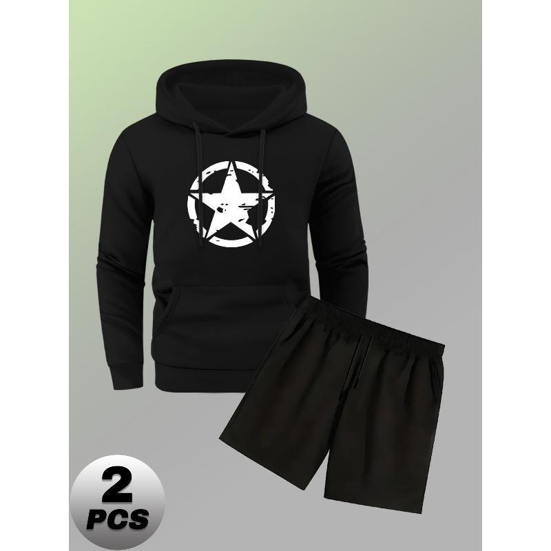 

Hooded Sweatshirt 2 Piece Set Men s Polyester Elastic Waist Shorts XXL чорний