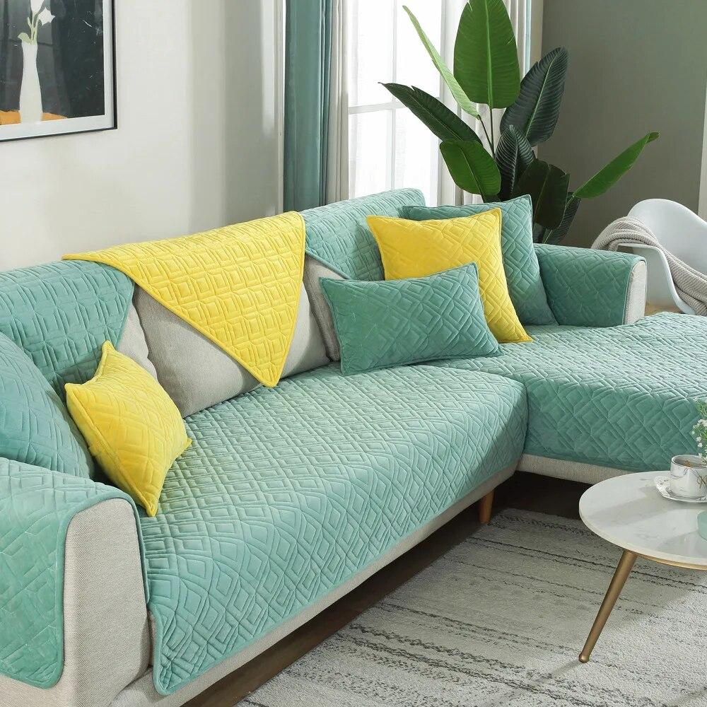 New Arrival Solid Color Thick Crystal Velvet Quilted Sofa Towel Soft Short Plush Anti-slip Sectional Sofa Covers for Living Room