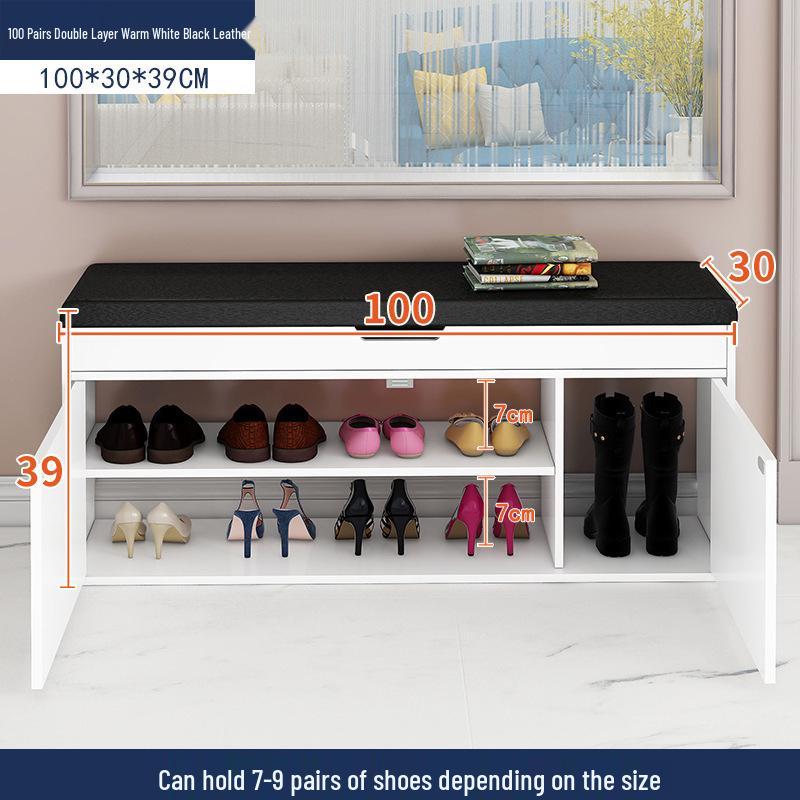 Shoe Storage Bench with Flip-Top Cabinet and Integrated Stool for Entryway