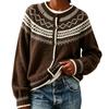 Women's Fashion Loose Fit Round Neck Button Front Knit Cardigan Sweater with Geometric Pattern for Fall and Winter