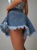 2025 Summer High-Waist A-Line Raw Edge Denim Shorts for Women