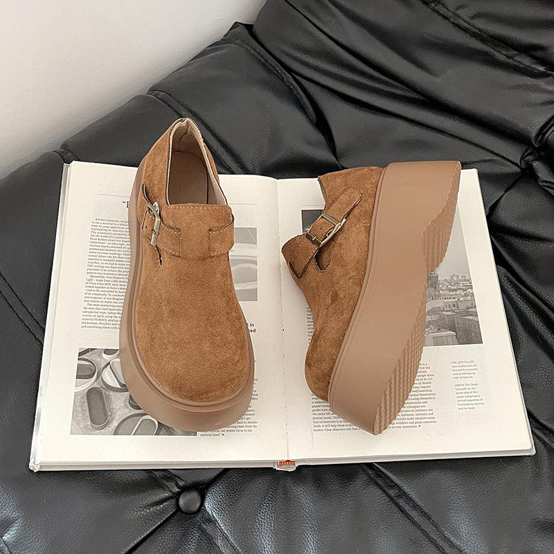 New retro versatile small platform shoes women's autumn and winter suede one-pedal single shoes