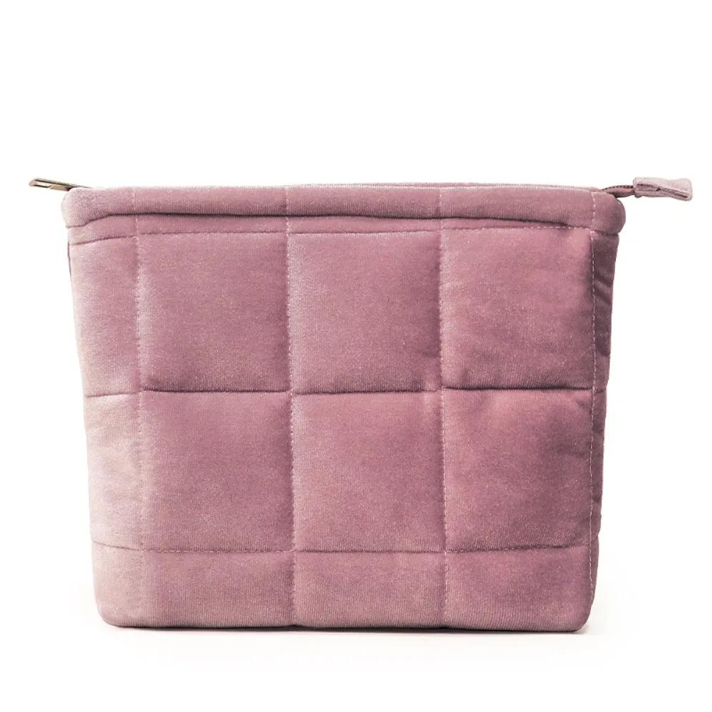 

Portable Velvet Cosmetic Bag Solid Color Zipper Quilted Storage Bag Large Capacity Lightweight Travel Toiletry Bag рожевий