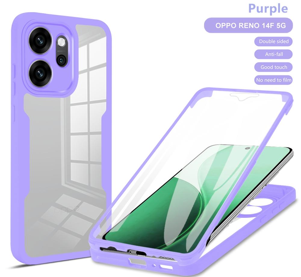 

Для чехла Reno 14F 5G 360 Защита экрана для всего корпуса Прозрачные чехлы для OPPO Reno 14F 14 F Reno14F Ударопрочная крышка для телефона For Reno 14F 5G фиолетовый