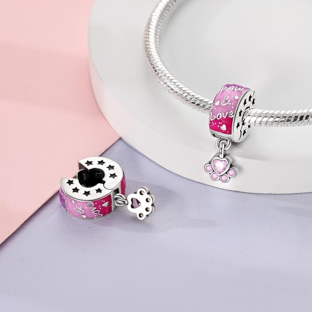 Silver Clasp 925 Silver Pave Clip Charms Colored Beads Stopper Safety Chain Fit Original Bangle Bracelet Jewelry Clip