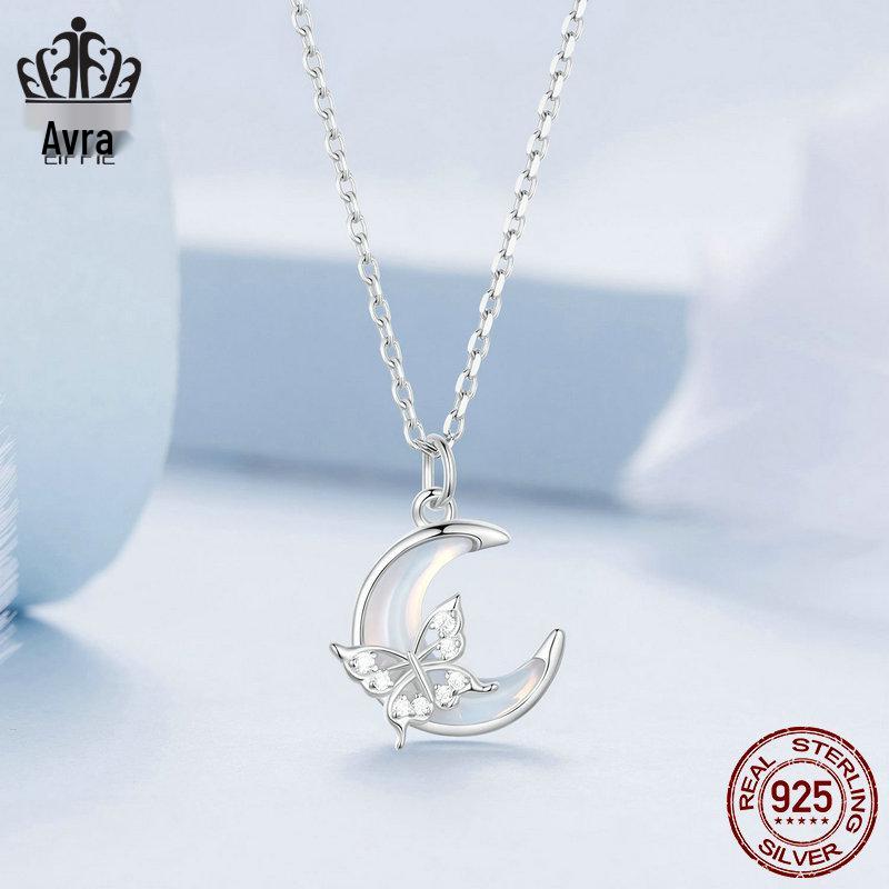 Everjoy Exquisite Moon Butterfly Necklace in S925 Sterling Silver - Versatile Women's Jewelry Accessory