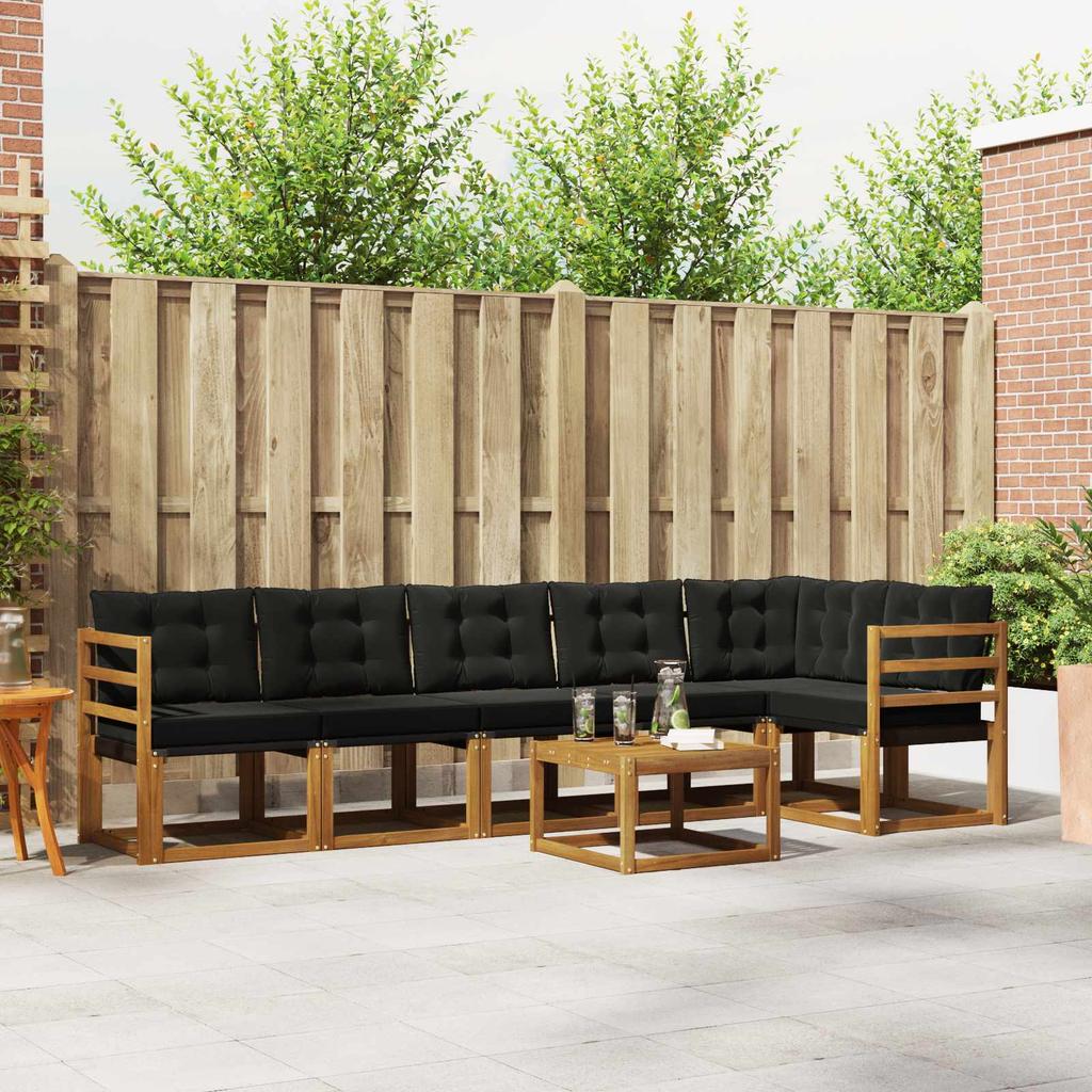 Outdoor Sofa Set with Cushions 7 pcs Natural and Black
