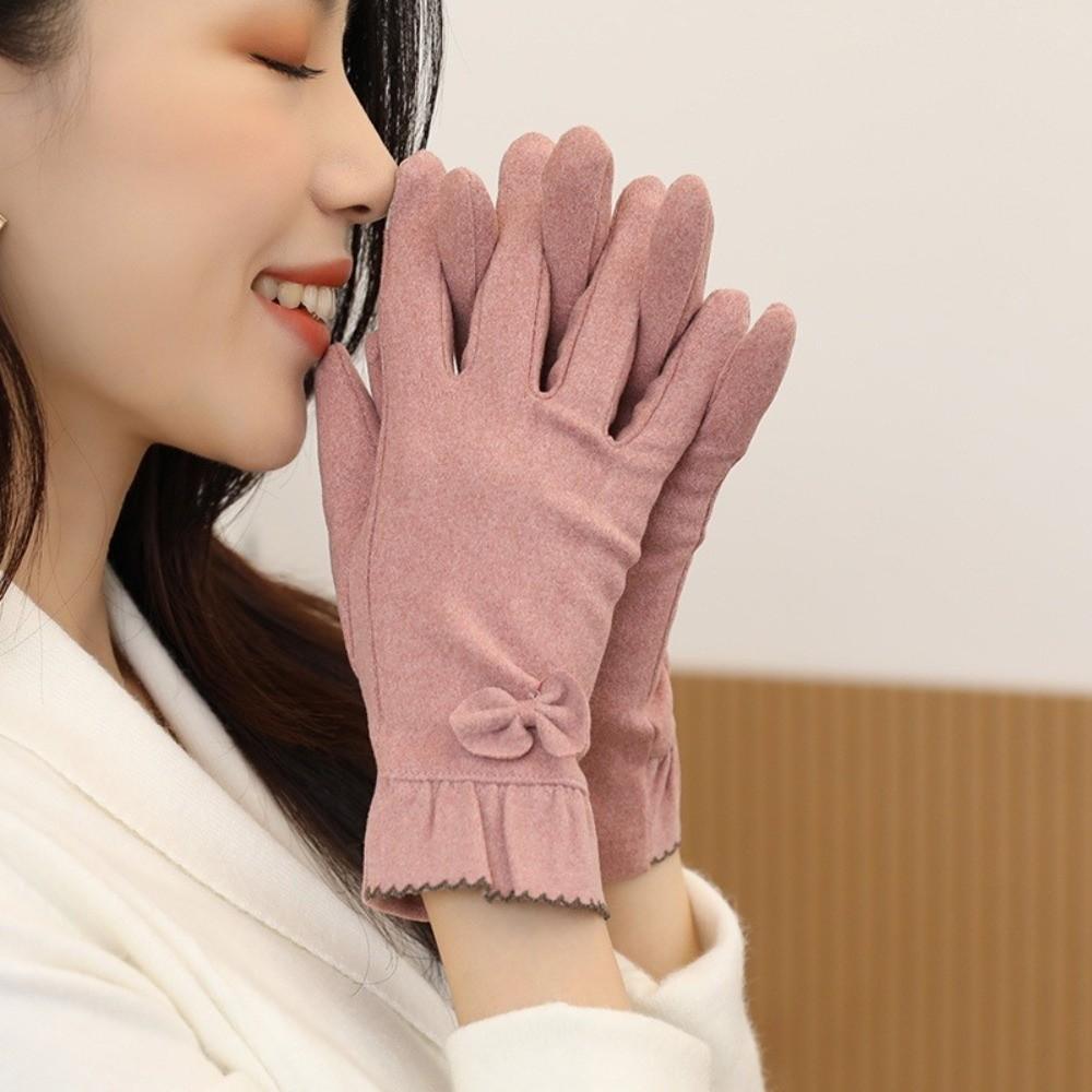 Solid Color Suede Velvet Gloves Thickened Winter Mittens Temperament Gloves Girl