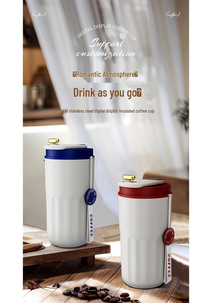 Digital Display Coffee Cup & Handheld Fan Business Gift Set for Leaders & Colleagues - Customizable with Logo