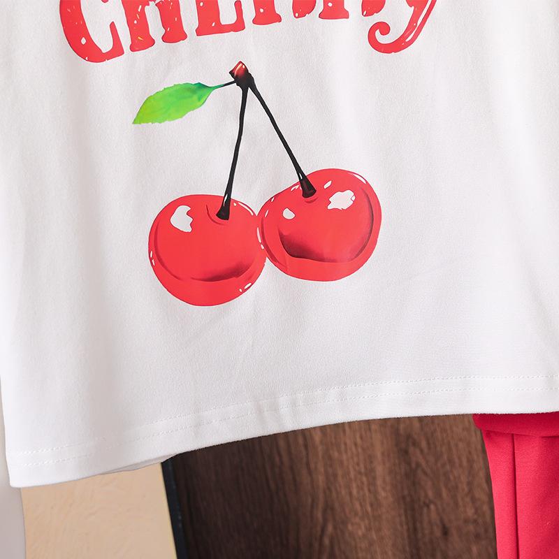 Mädchen Outfit Kinderkleidung Herbst Neue Mode Kirsch-Buchstaben-Druck Langarm Lässiges Hemd + Cargohose