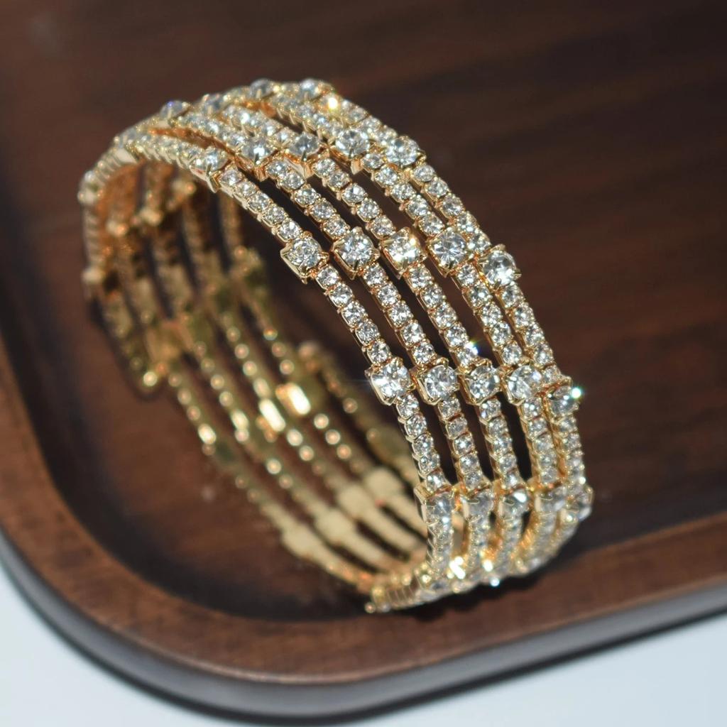 Charm Artificial Crystal Elegant Ornaments Fashion Wedding 5-row Rhinestone For Women Arm-hugging Festival Gifts Bracelet Creative Open Bracelet 1pc