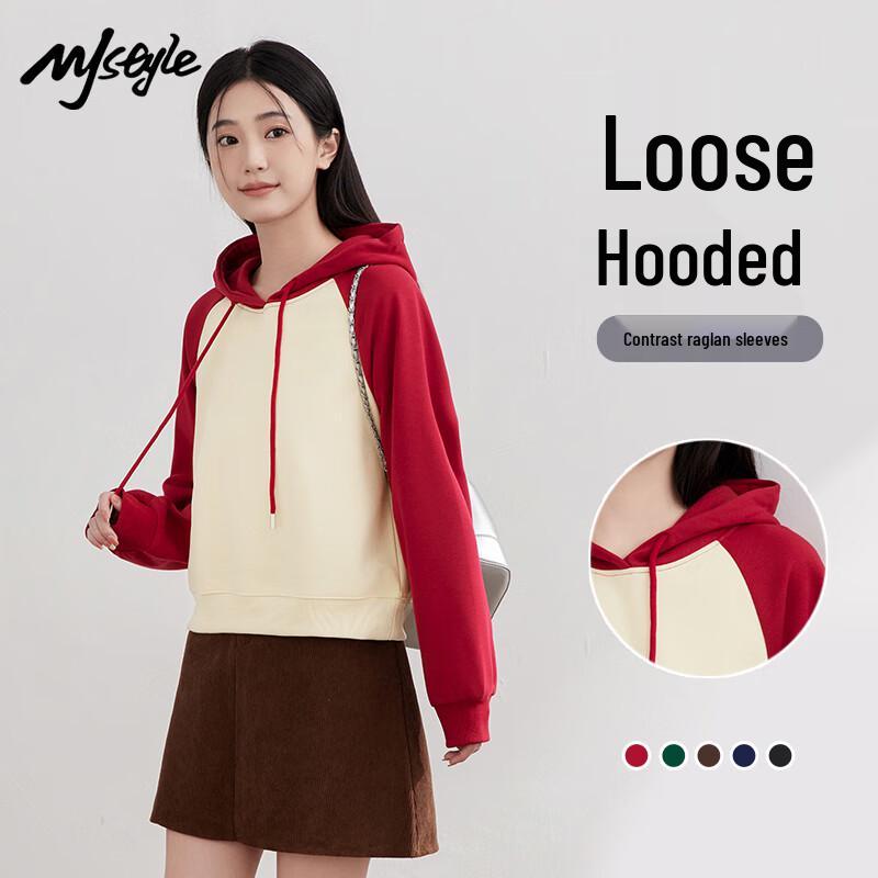 

MJ STYLE Women s Retro Color Block Short Hoodie M