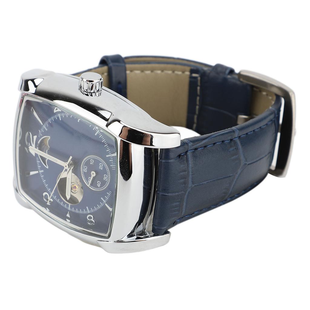 Pánské automatické mechanické náramkové hodinky Skeleton Měsíční fáze Samonatahovací Vodotěsné PU