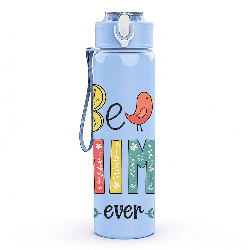 1PC Best Mimi Ever Grandma Quote Print 750ml Color Plastic Sports Water Bottle Leakproof Flip Straw Lid Suitable for Sports Office Home Use