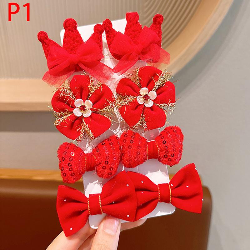 8Pcs/Set Kids Red Bows Hair Clips For Baby Girls Handmade Ribbon Bowknots Hairpins Barrettes  Year Christmas Hair Accessories