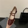 French thick heel niche single shoes red with skirt square Mary Jane shoes
