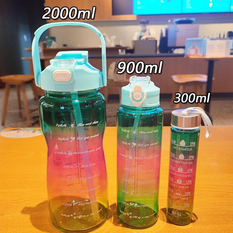 Plastic Cup Set Large Capacity Sports Water Bottle With Straws For Outdoor Fitness And Travel