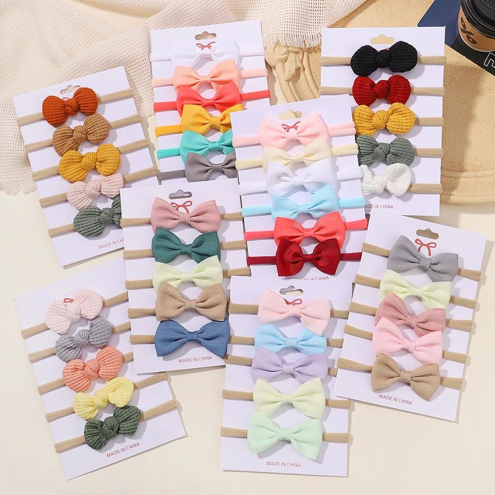 5/6Pcs Girls Solid Color Bowknot Headband For Baby Kids Grograin Ribbon Headwear Hair Bands Infant Hair Accessories