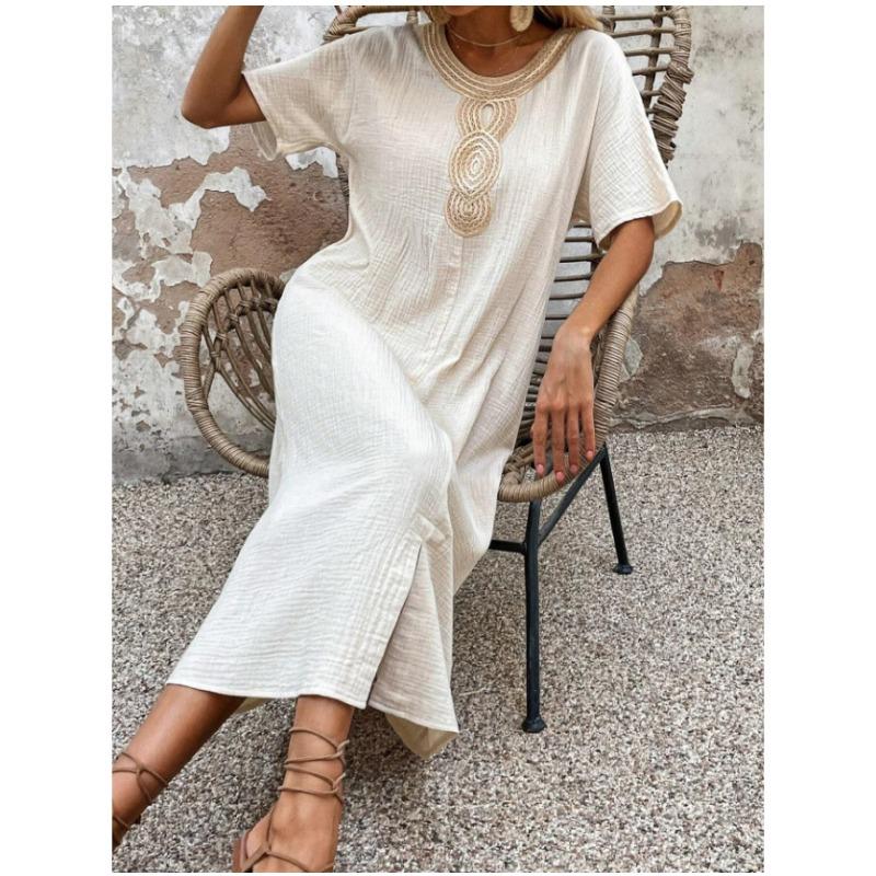 Spring and Summer New Comfortable Loose Fitting Pullover Spliced Short Sleeved Dress for Women