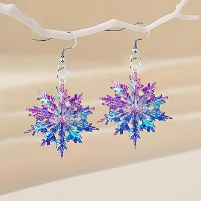 European & American Double-Sided Acrylic Snowflake Earrings - Colorful Christmas Holiday Jewelry