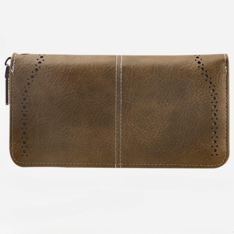 Women Hollow Zipper Wallet Leather Clutch Retro Female Hollow Organ Card Bag Large Capacity Long Mobile Phone Card Holder