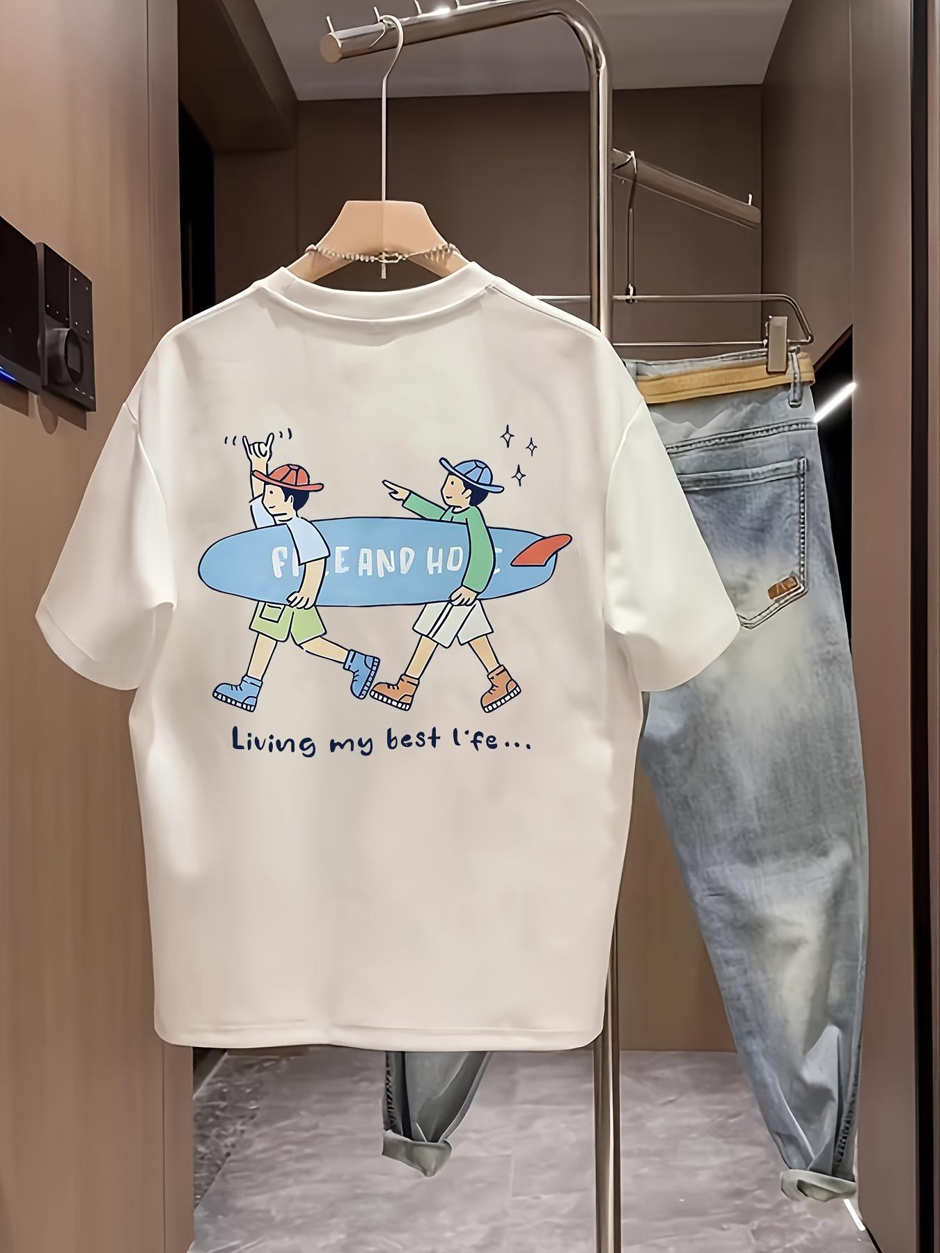 

Мужская повседневная летняя футболка из 100% хлопка с забавным графическим принтом на тему серфинга - F и H для повседневной носки и комфорта XXXXXL белый