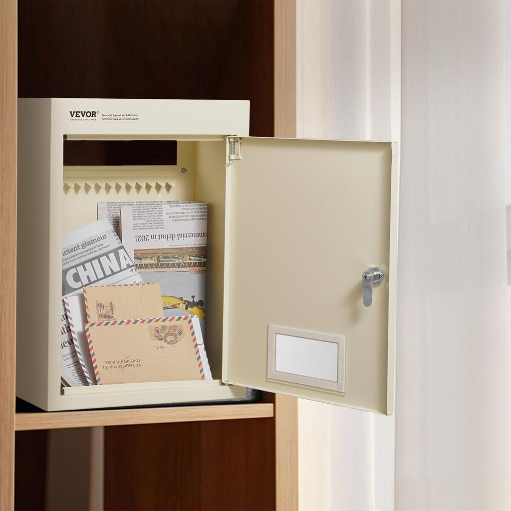 Through The Wall Drop Box 12.5x6.3x16.9" Mailbox with Code Lock Beige