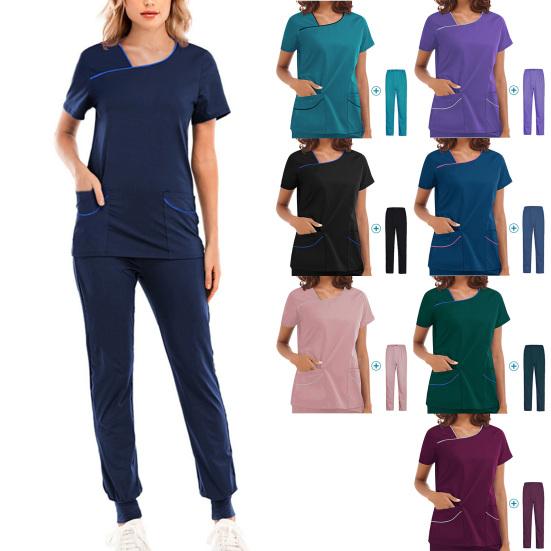 2 ks/sada Uniformní oblek zdravotní sestry Jednobarevný Nemocniční pracovní oblek s krátkým rukávem v pase s elastickým páskem pro zdravotníky
