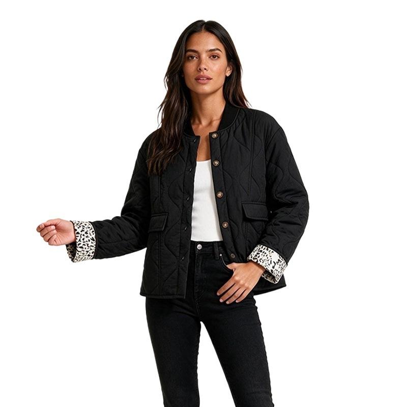European and American women's cotton clothes splicing leopard print loose American fashion comfortable retro casual coat jacket