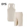 2Pcs/Set Men Sportswear Waffle Fabric Solid Color O-Neck Sleeveless Vest Elastic Waist Wide Leg Shorts Suit Casual Wear