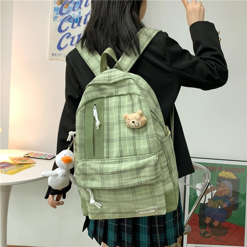 

Women s Fashionable and Casual Korean Style High School College Students Backpack Japanese Cotton and Linen Girl Backpack Small Fresh Plaid School Bag