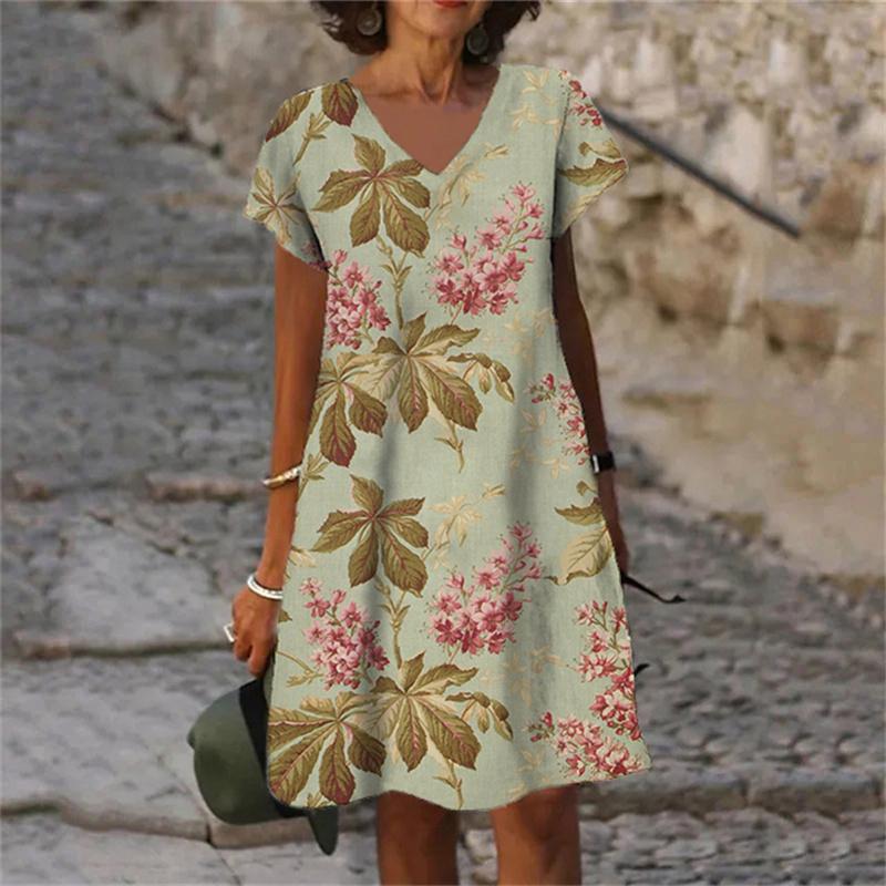 Neue Sommer Blumen Pflanze 3D Druck Frauen Kleider Übergroße Kleidung Retro Kurzarm V-Ausschnitt Kleid Weibliche Sommerkleid Vestidos