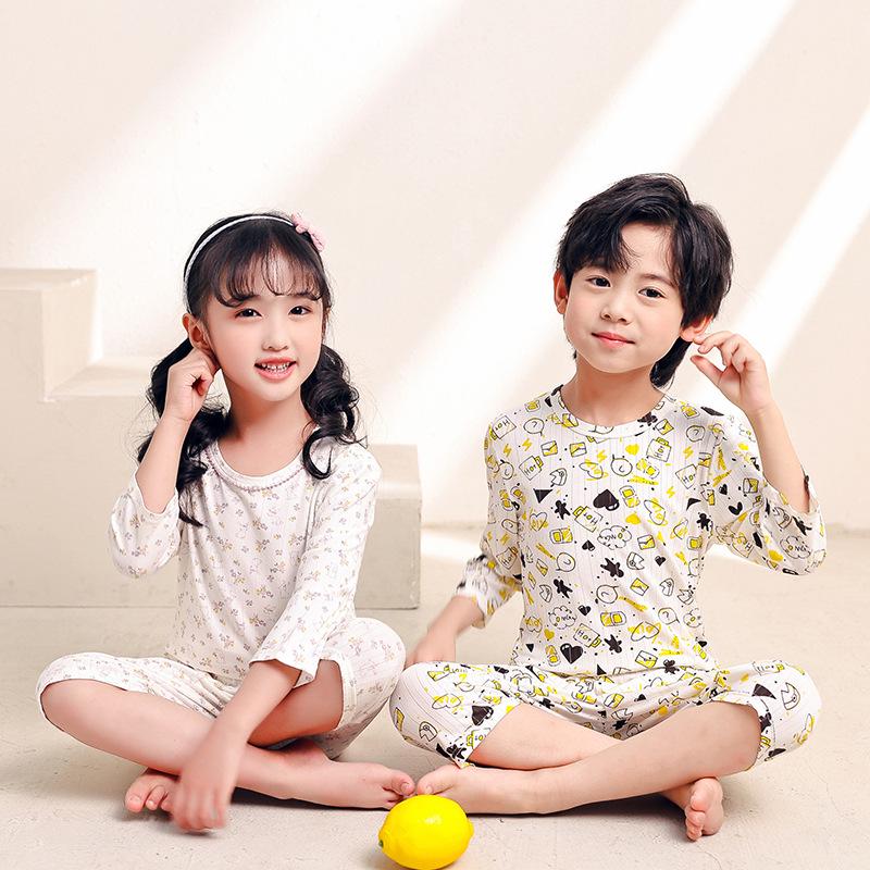 Summer Ice-Feel Kids' Pajama Set: Three-Quarter Sleeve Jacquard for Boys & Girls