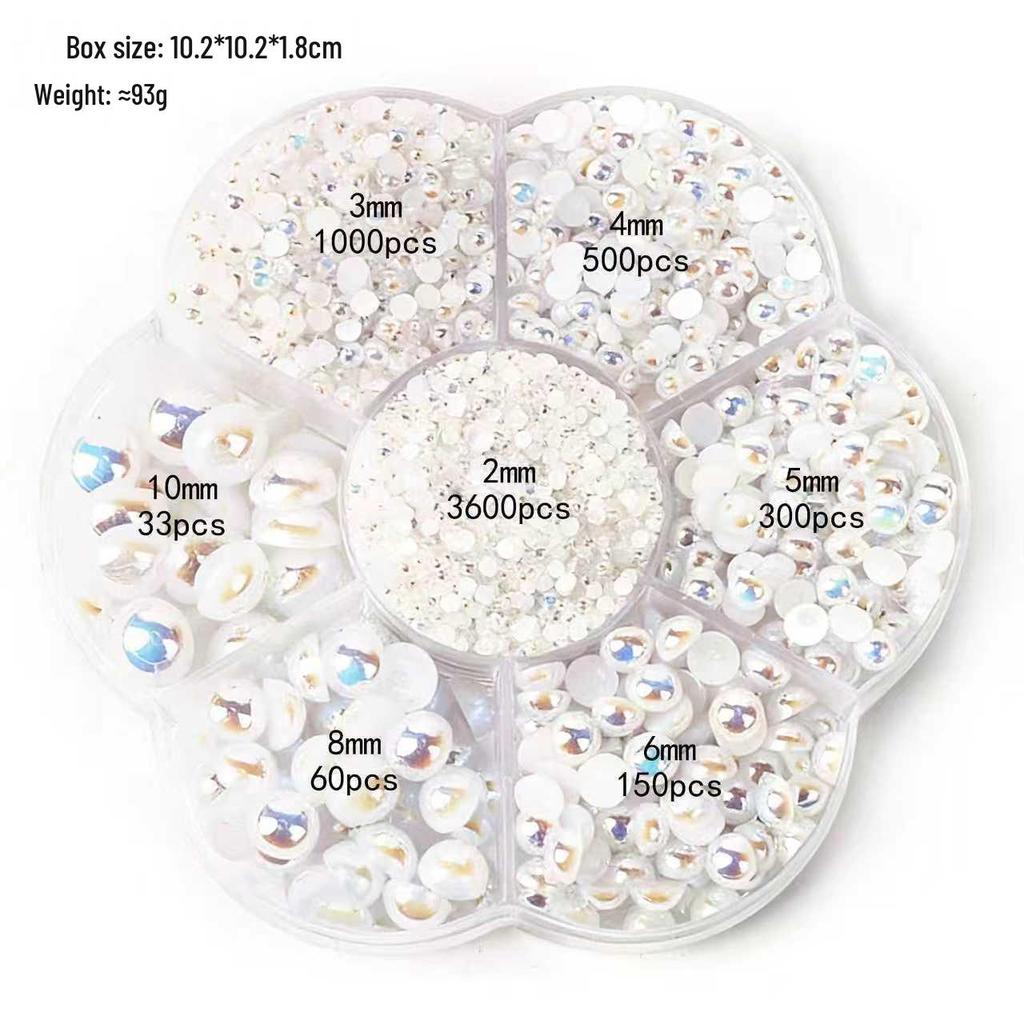Cross Plum Blossom Box Pearl Half-Round Imitation Pearl Flat-Bottom Accessories for Hair, DIY Crafts, and Nail Art Stickers