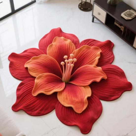 Yousheng Floor Mat 3D Flower Pattern Crystal Velvet Bathroom Mat Anti-Slip Dot Backing Large Absorbent Quick-Drying Bath Mat