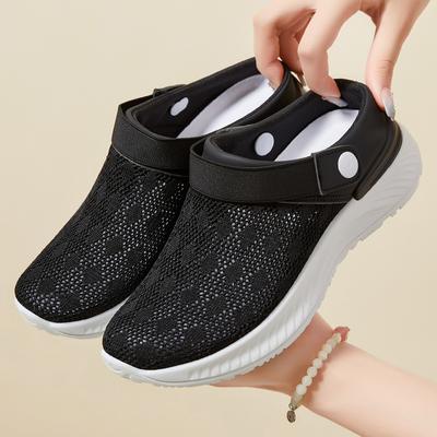 05 Summer New Round Head Half-tray Shoes for Women To Wear Breathable Mesh Lazy One-pedal Women's Slippers
