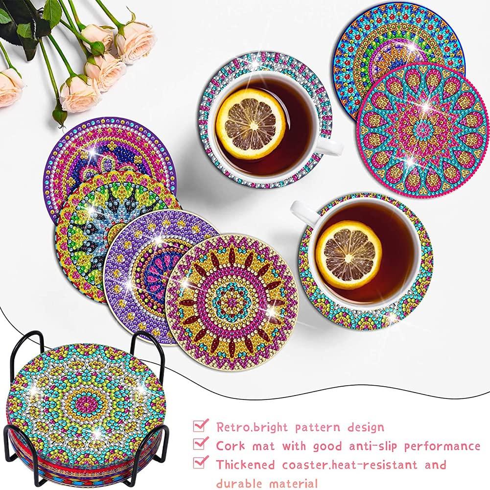 Limspace 8-Piece Diamond Painting Coaster Kit with Diamond Art Holder, DIY Mandala Diamond Painting Coaster Kit, Ocean Design, for Beginners, Adults,