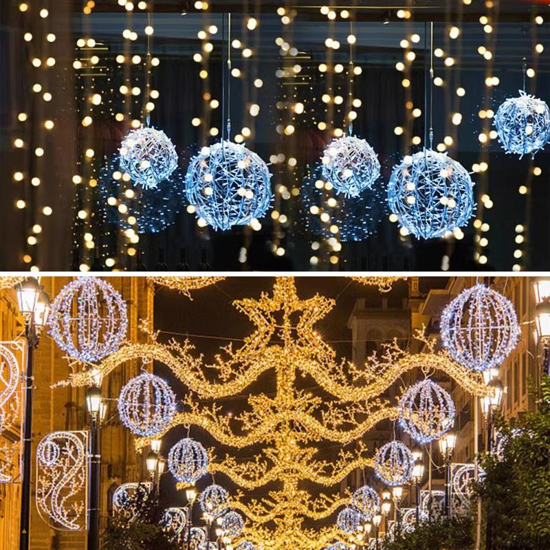 Year 20Cm Hanging Light Led Light Multiple Colors Rattan Ball Fairy Light String Waterproof Garden Holiday Gift