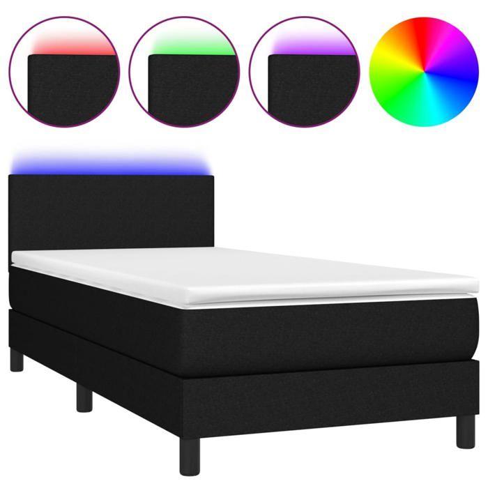 Maison Exclusive - Slatted Bed Base with Mattress and LED Black 90x200cm Fabric