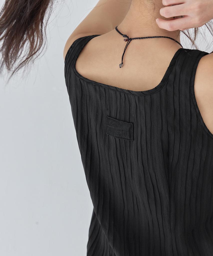 Leondeondada Wrinkle Tie Sleeveless Blouse, Black