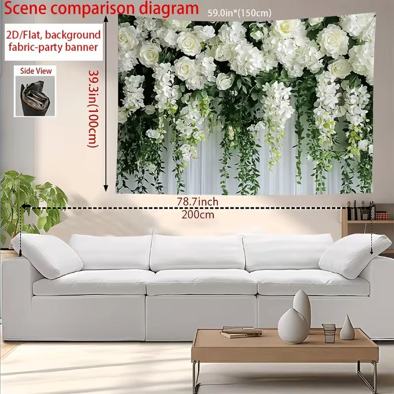 

2D White Rose Greenery Backdrop for Wedding Ceremony, Bridal Shower & Engagement 47.2x31.5inch/120*80cm